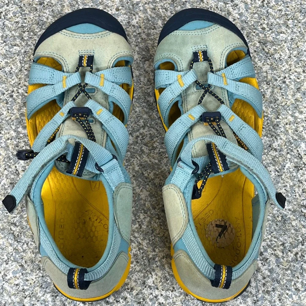 KEEN Sandals Seacamp II CNX Youth 7 Blue Yellow Washable Water Shoes Hiking